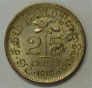 Ceylon 25 cents 1913 KM103
